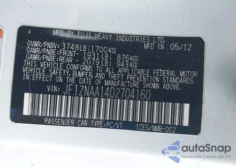 2013 Scion Fr-S from USA, damaged, VIN JF1ZNAA14D2704160